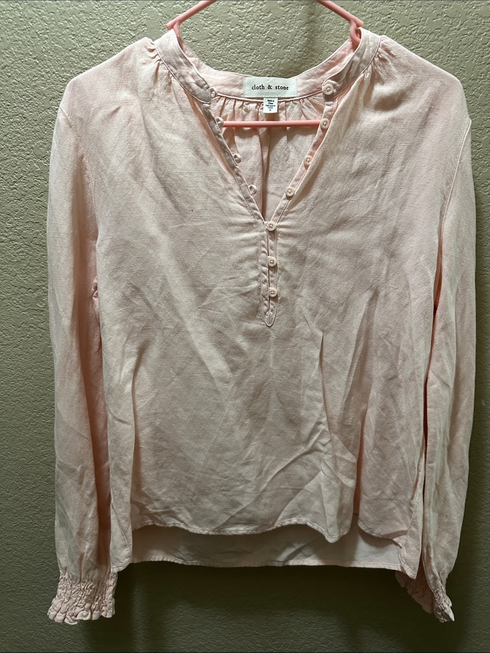cloth & stone Pale Pink Button-Detail Long Sleeve Blouse
